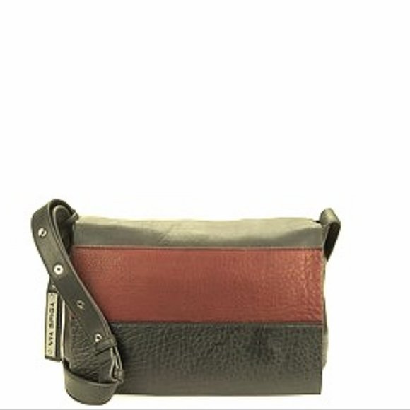 Via Spiga New FAYE 2-tone Leather Crossbody Handbag NWT Bag BLACK BROWN ๐HP - Picture 2 of 8